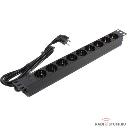 Exegate EX280849RUS Блок розеток ExeGate ServerPro PDU-19H903 Al-9S-EU2, 19",1U,алюм, 9Schuko, евровилка, 2м