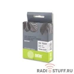 CACTUS  TZ-231 Лента CACTUS (CS-TZ231) для печати наклеек в устройствах brother P-touch 1010/1280/1280VP/2700VP, черный на белом, 12мм х 8м