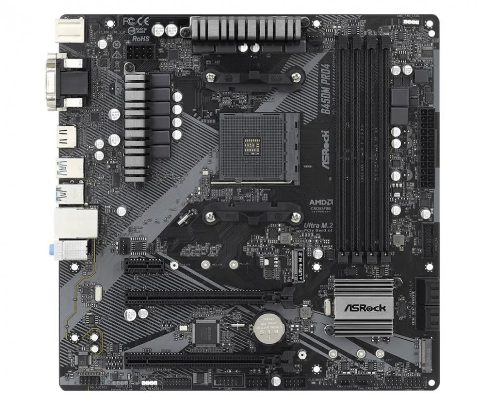 Материнская плата AMD B450 SAM4 MATX B450M PRO4 R2.0 ASROCK