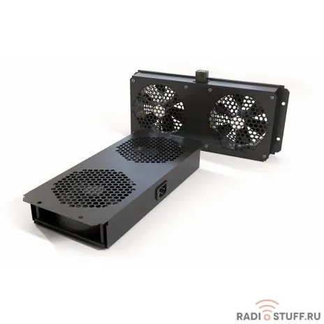 Hyperline TFAB-T2FR-RAL9004 Модуль вентиляторный потолочный с 2-мя вентиляторами для установки в шкафы серий TTC2, TTB и TWB, с подшипниками и крепежными элементами, без кабеля питания, цвет черный