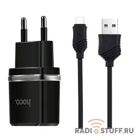 HOCO HC-64114 C12/ Сетевое ЗУ + Кабель Micro 1m/ 2 USB/ Выход: 12W/ Black