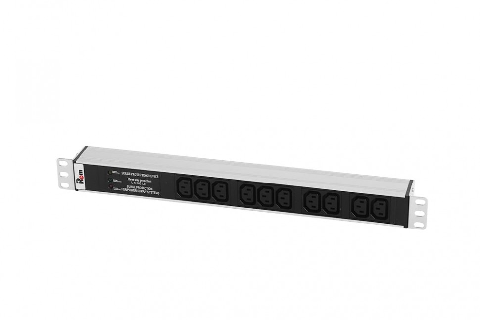 Блок розеток 19", Rem-10, с инд., 10 розеток С13, вилка C14, 10A, без шнура, алюм., Rem