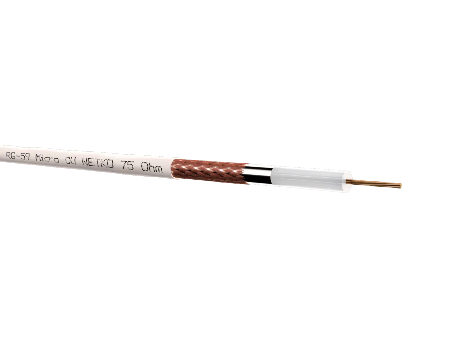 Кабель коаксиальный RG-59U micro (CU, оплетка 64 нити CCA), белый (200м) NETKO Optima