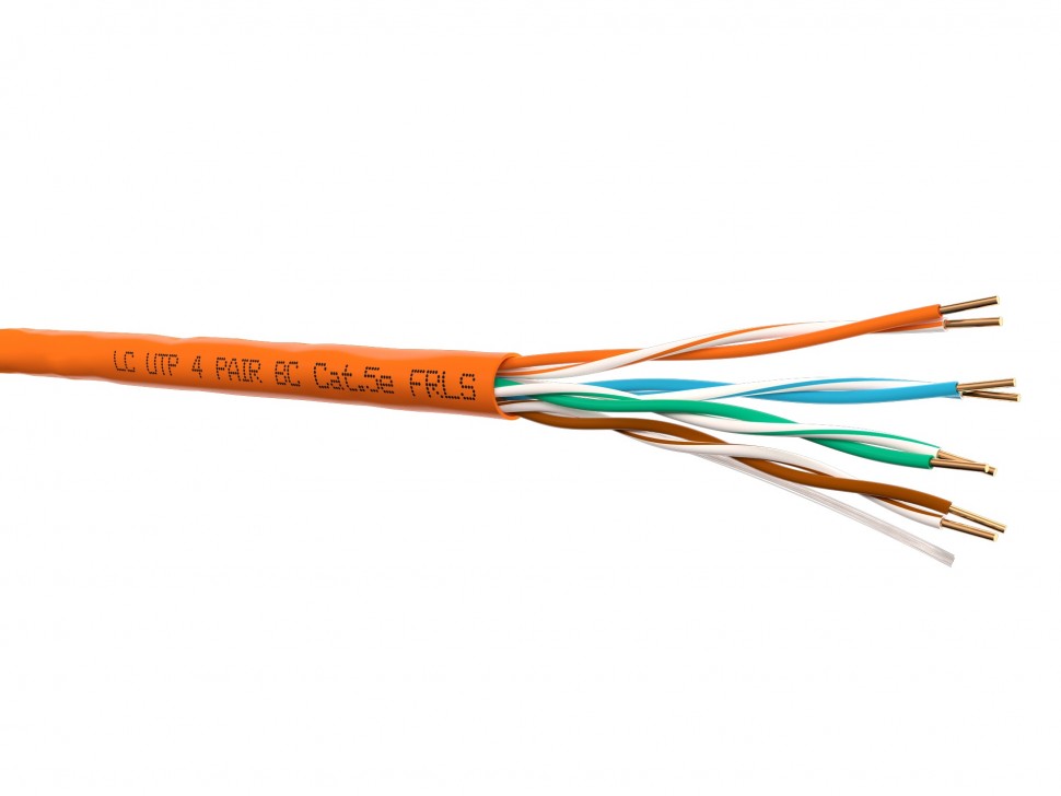 Кабель LC UTP4 cat.5е, одножильный, 305м, Cu, FRLS (Flame retardant low smoke) - малодымный, не поддерживающий горение, оранжевый