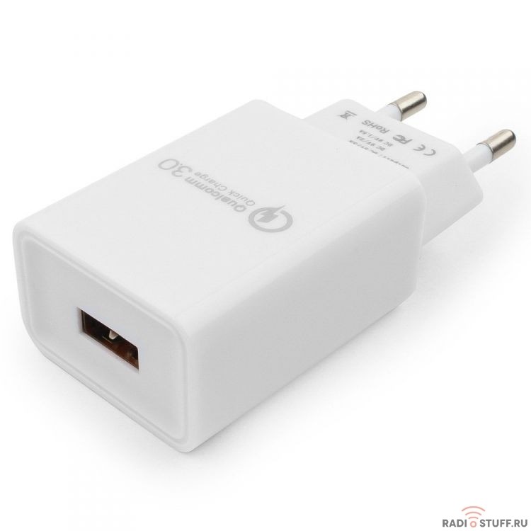Cablexpert Адаптер питания, Qualcomm QC 3.0 , 100/220V - 1 USB порт 5/9/12V, белый (MP3A-PC-16)