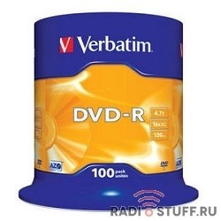 Verbatim  Диски DVD-R  4.7Gb 16-х, 100 шт, Cake Box (43549)