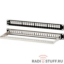 Модульная патч-панель 19", 1U, 24 порта, Flat Type, для экранированных и неэкранированных модулей KJ2(C6A), KJ5, KJE, KJNE, с задним кабельным организатором (без модулей), Hyperline