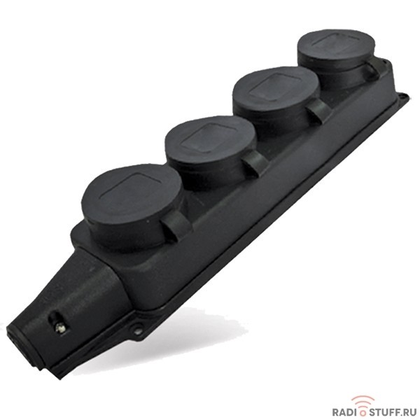 UNIVersal Розетка четырехместная настенная с заглушками c заземлением каучук 16А 250В IP44 (1029)