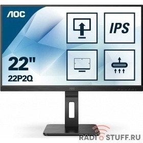 LCD AOC 21.5" 22P2Q Black с поворотом экрана {IPS, 1920x1080, 75Hz, 4 ms, 178°/178°, 250 cd/m, 50M:1, +DVI, +HDMI, +2xDisplayPort 1.2, +4xUSB 3.2, +MM}