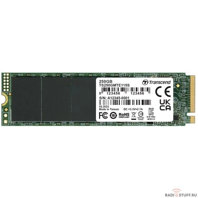 Накопитель SSD Transcend PCI-E 3.0 x4 250Gb TS250GMTE115S 115S M.2 2280 0.2 DWPD